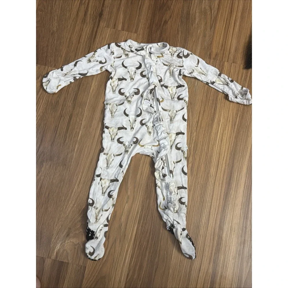 Posh Peanut Baby Girls 0-3 Western Cow Skull Ruffle Footed Sleeper Pajamas